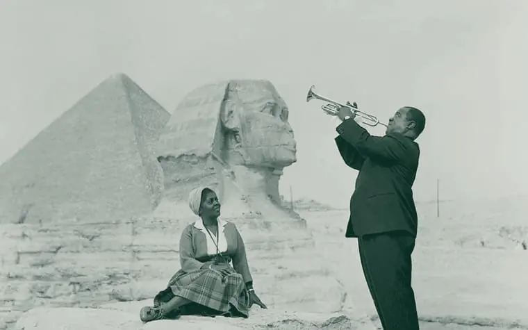Louis Armstrong playing at the pyramids of Giza, 1961